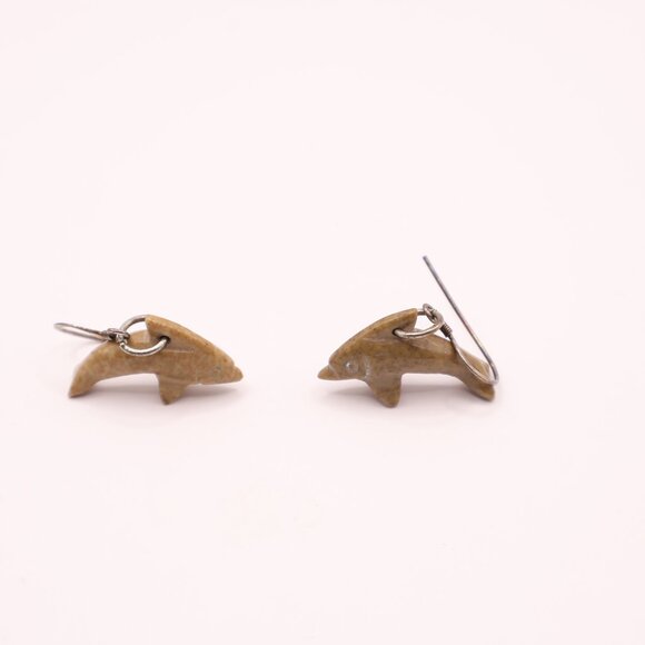 Jasper Dolphin Earrings with Sterling wires - Picture 4 of 5